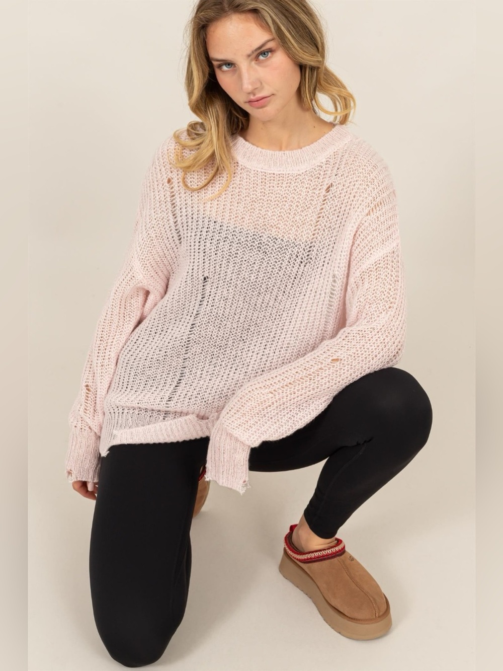 HYFVE Distressed Long Sleeve Knit Top